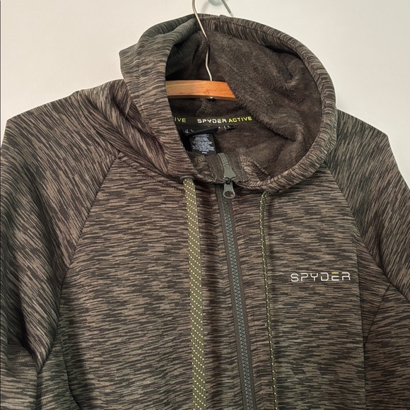 Spyder Active gray/olive hooded fleece Jacket size large L - Picture 2 of 7